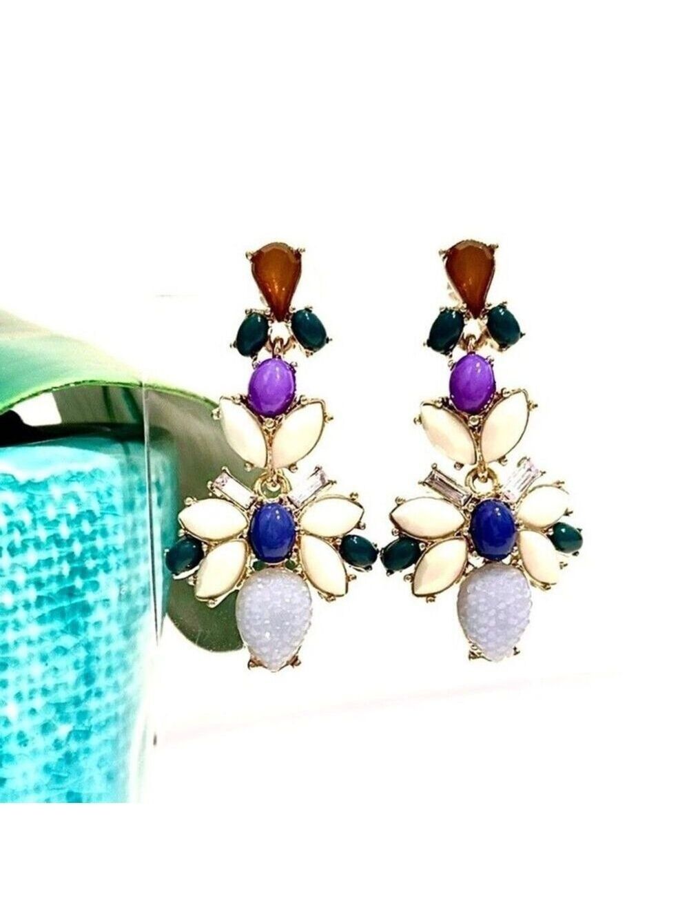 Lee Angel for NEIMAN MARCUS Blue & Green Statement Gem Earrings | NWT $98